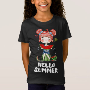 Hallo Watermeloen Kawaii Anime Meisje T-shirt