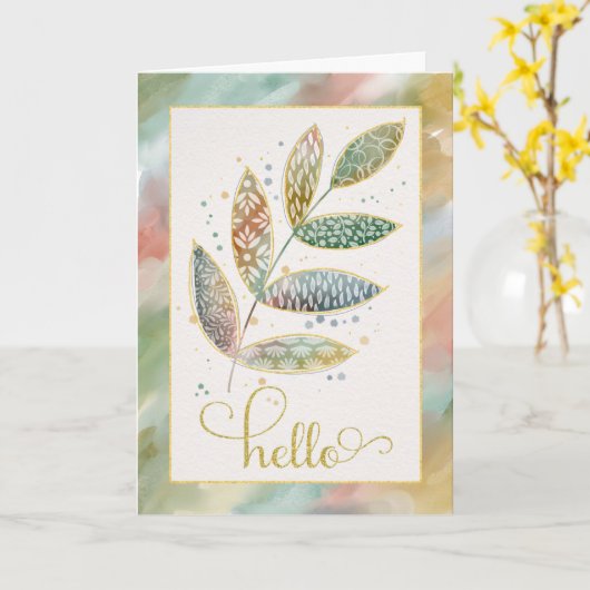 hallo Waterverf Glitter Leaves Kaart (Gele Bloem)