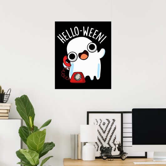 Hallo - ween Funny Ghost Pun Dark BG Poster (Thuiskantoor)