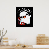 Hallo - ween Funny Ghost Pun Dark BG Poster (Keuken)