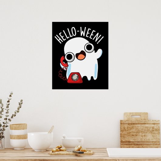 Hallo - ween Funny Ghost Pun Dark BG Poster (Keuken)