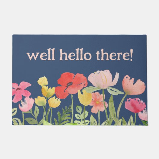 Hallo Wel hier Waterverf Bloemen Welkom Mat (Voorkant)