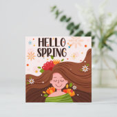 hallo Wenskaart Spring Girl Flowers (Staand voorkant)