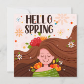 hallo Wenskaart Spring Girl Flowers (Voorkant)