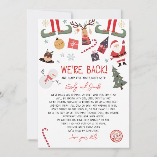 Hallo We're Back Elves Aankomstbrief Kaart (Voorkant)