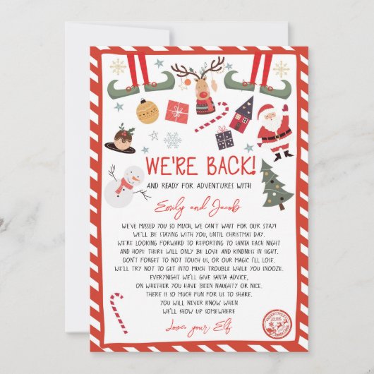 Hallo We're Back Elves Aankomstbrief Kaart (Voorkant)