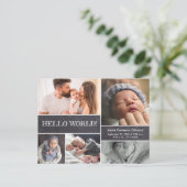 Hallo Wereld Aangepaste Baby Foto's geboortestatis Briefkaart (Staand voorkant)