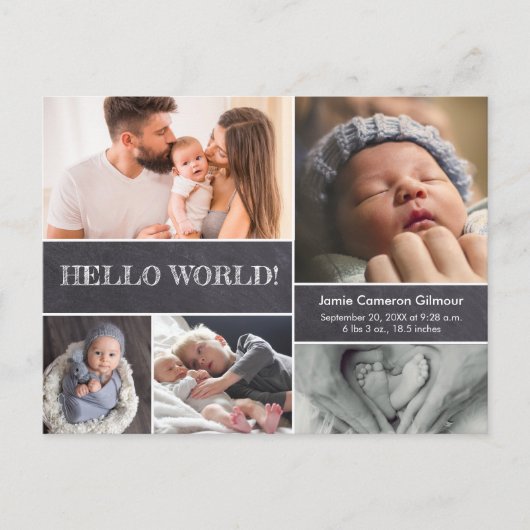 Hallo Wereld Aangepaste Baby Foto's geboortestatis Briefkaart (Voorkant)