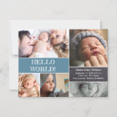 Hallo Wereld Aangepaste fotocollage baby geboorte Magnetische Uitnodiging (Voorkant)