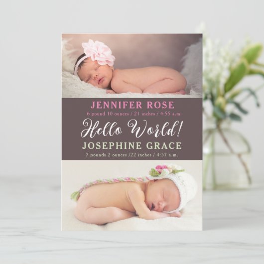 hallo wereld! Aankondiging moderne foto Twins Birt (Staand voorkant)