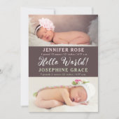 hallo wereld! Aankondiging moderne foto Twins Birt (Voorkant)