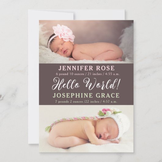 hallo wereld! Aankondiging moderne foto Twins Birt (Voorkant)