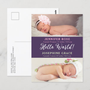 hallo wereld! Aankondiging moderne foto Twins Birt Briefkaart