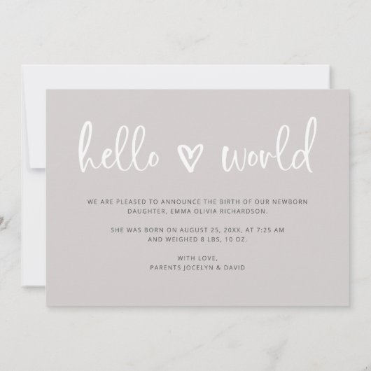 hallo wereld | Aankondiging van de geboorte van he (Achterkant)