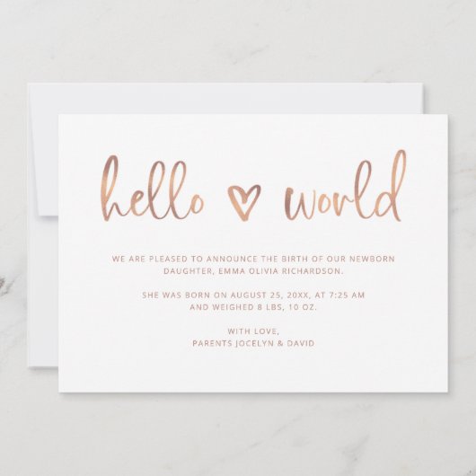 hallo wereld | Aankondiging van de geboorte van he (Achterkant)