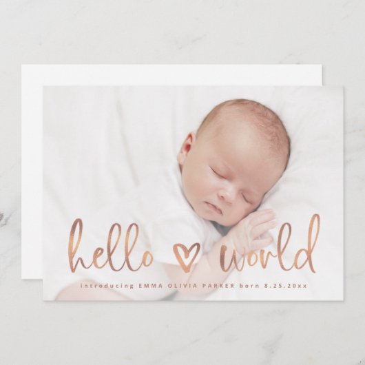 hallo wereld | Aankondiging van de geboorte van he (Voorkant / Achterkant)