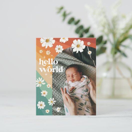 hallo wereld | Aankondiging van retro Boho Birth (Staand voorkant)