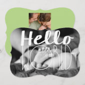 Hallo Wereld Baby aankondiging |5x7 uitnodigen beu (Voorkant / Achterkant)