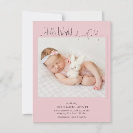 Hallo, wereld baby aankondigingskaart aankondiging (Voorkant)