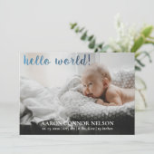 hallo wereld! Baby Boy Birth Announement Kaart (Staand voorkant)