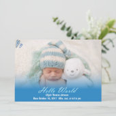 Hallo Wereld Baby Boy Geboorteaankondiging Aankondiging (Staand voorkant)