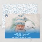 Hallo Wereld Baby Boy Geboorteaankondiging Aankondiging (Voorkant / Achterkant)