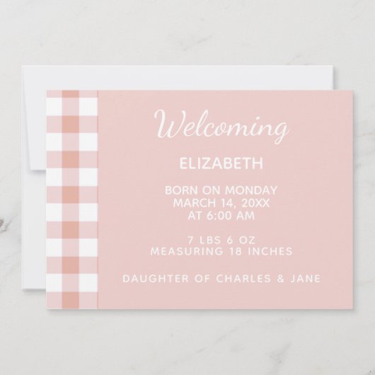 Hallo Wereld Baby Meisje Geboorte aankondiging (Achterkant)