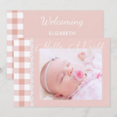 Hallo Wereld Baby Meisje Geboorte aankondiging (Voorkant / Achterkant)