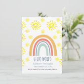 Hallo Wereld Boho Regenboog Zon Geboorte Aankondig Kaart (Staand voorkant)