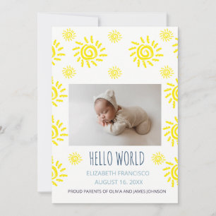 Hallo Wereld Boho Zon Geboorte Baby Aankondiging