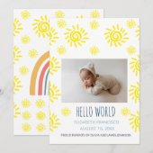 Hallo Wereld Boho Zon Geboorte Baby Aankondiging (Voorkant / Achterkant)