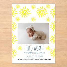 Hallo Wereld Boho Zon Geboorte Baby Aankondiging A