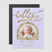 Hallo Wereld Chic Boog Frame Geboorteaankondiging (Voorkant / Achterkant)
