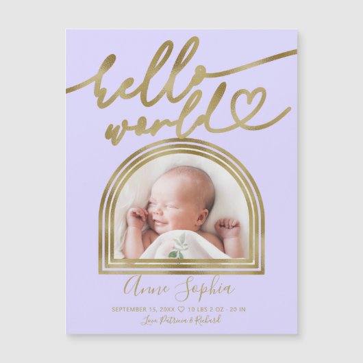 Hallo Wereld Chic Boog Frame Geboorteaankondiging (Voorkant)