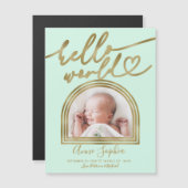 Hallo Wereld Chic Boog Frame Geboorteaankondiging (Voorkant / Achterkant)