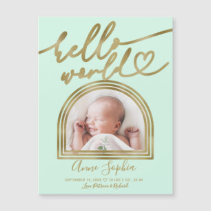 Hallo Wereld Chic Boog Frame Geboorteaankondiging