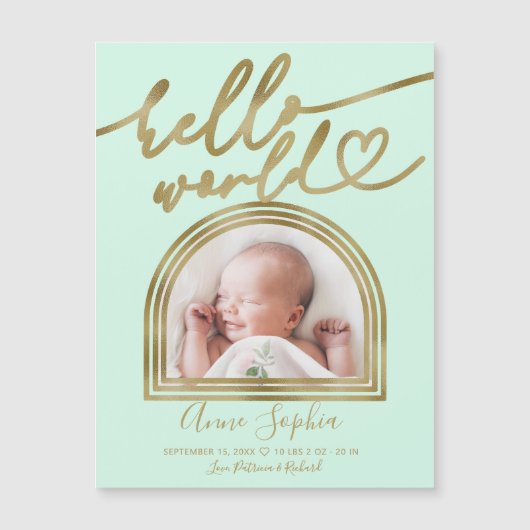 Hallo Wereld Chic Boog Frame Geboorteaankondiging (Voorkant)