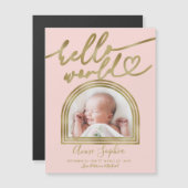 Hallo Wereld Chic Boog Frame Geboorteaankondiging (Voorkant / Achterkant)