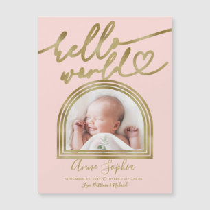 Hallo Wereld Chic Boog Frame Geboorteaankondiging