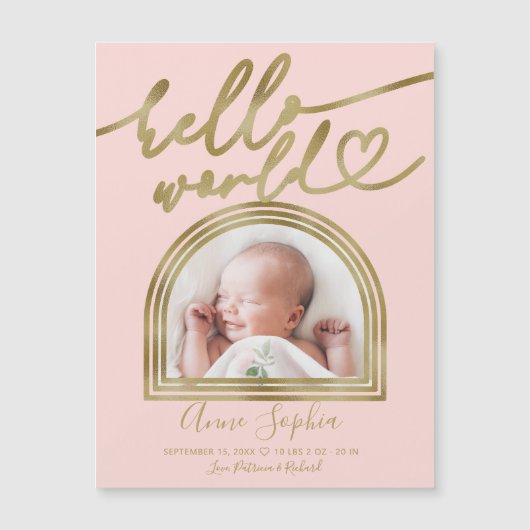 Hallo Wereld Chic Boog Frame Geboorteaankondiging (Voorkant)