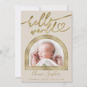 Hallo Wereld Chic Boog Frame Geboorteaankondiging Feestdagenkaart