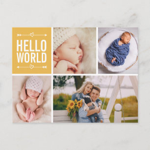 Hallo Wereld en Geboorteaankondiging Foto Collage Briefkaart