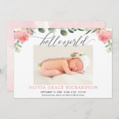 hallo wereld - eucalyptus florale geboorte aankond (Voorkant / Achterkant)