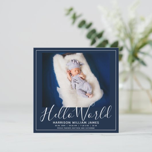 Hallo Wereld Foto Baby Aankondiging (Staand voorkant)