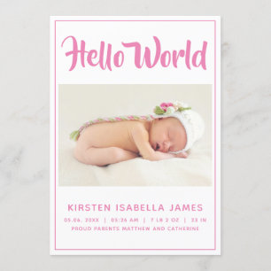 Hallo Wereld Foto Baby Aankondiging Roze