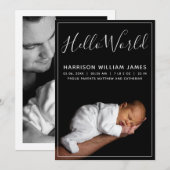 Hallo Wereld Foto Baby Geboorte Aankondiging (Voorkant / Achterkant)