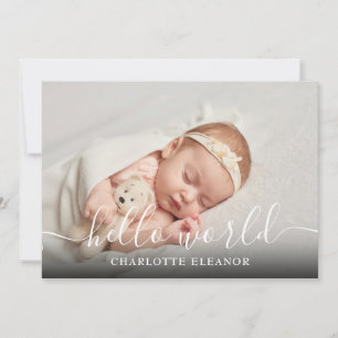 Hallo Wereld Foto Elegante Script Meisje Geboorte Aankondiging
