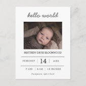 Hallo _ wereld | Geboorteaankondiging pasgeboren f Aankondigingskaart (Voorkant)