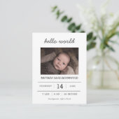 Hallo _ wereld | Geboorteaankondiging pasgeboren f Aankondigingskaart (Staand voorkant)