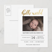 Hallo Wereld Geboorteaankondiging Pasgeboren Foto Aankondigingskaart (Voorkant / Achterkant)